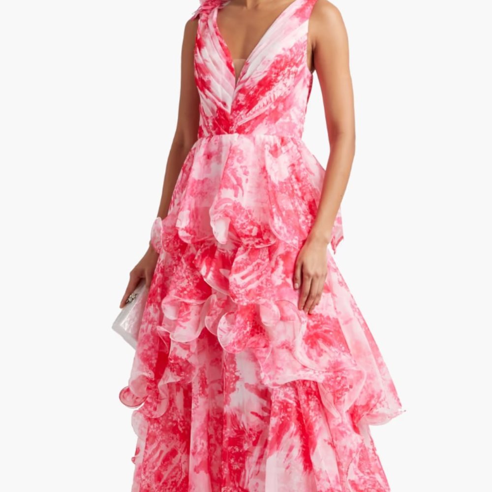 Marchesa Notte Tiered printed chiffon gown